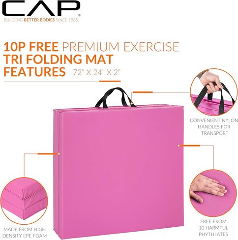 CAP All Purpose Folding Anti Tear Exercise Training Aerobic Fitness Gym & Gymnastics Balance Mat. 72"L x 24"W x 2"Thick. BLACK in Saudi Arabia