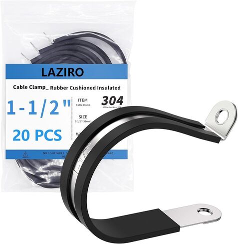 LAZIRO 20 حزمة من مشابك الكابلات مقاس 1-1/2 بوصة مع تعزيز مثبت محدث، مشبك معزول مبطن بالمطاط من الفولاذ المقاوم للصدأ 304، مشابك حلقية، مشابك أنابيب، مشابك أسلاك معدنية للأسلاك والأنابيب والخراطيم in Saudi Arabia
