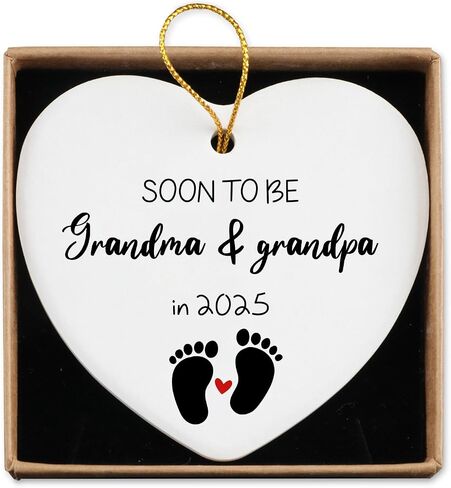 New Mom Dad Gifts Ceramic Ornament Keepsake Sign Heart Plaque in 2025 We Become a Family of Three Pregnancy Announcement Gifts for New Parents Baby Reveal Ideas Christmas Ornament in Saudi Arabia