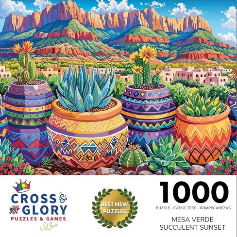 Cross & Glory Exclusive: 'Botanical Brushstrokes - A Cacti Tapestry' 1000-Piece Plant Jigsaw Puzzle, Eco-Friendly Artistic Challenge with Vibrant Satin Finish in Saudi Arabia