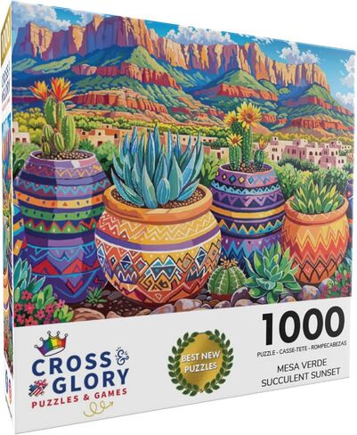 Cross & Glory Exclusive: 'Botanical Brushstrokes - A Cacti Tapestry' 1000-Piece Plant Jigsaw Puzzle, Eco-Friendly Artistic Challenge with Vibrant Satin Finish in Saudi Arabia