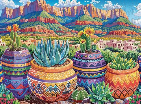 Cross & Glory Exclusive: 'Botanical Brushstrokes - A Cacti Tapestry' 1000-Piece Plant Jigsaw Puzzle, Eco-Friendly Artistic Challenge with Vibrant Satin Finish in Saudi Arabia