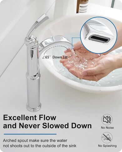 Tall Waterfall Bathroom Faucet Chrome, Single Handle Brass Vessel Faucet, Tall Faucet for Bathroom Sink, Bathroom Vanity Faucets 1 Hole with Pop up Drain Water Lines in Saudi Arabia