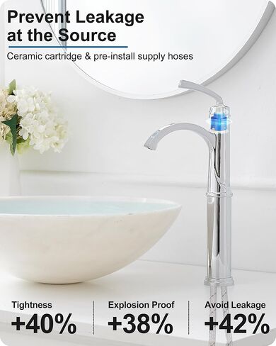 Tall Waterfall Bathroom Faucet Chrome, Single Handle Brass Vessel Faucet, Tall Faucet for Bathroom Sink, Bathroom Vanity Faucets 1 Hole with Pop up Drain Water Lines in Saudi Arabia