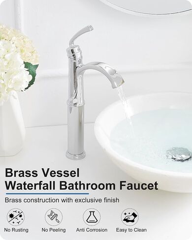 Tall Waterfall Bathroom Faucet Chrome, Single Handle Brass Vessel Faucet, Tall Faucet for Bathroom Sink, Bathroom Vanity Faucets 1 Hole with Pop up Drain Water Lines in Saudi Arabia