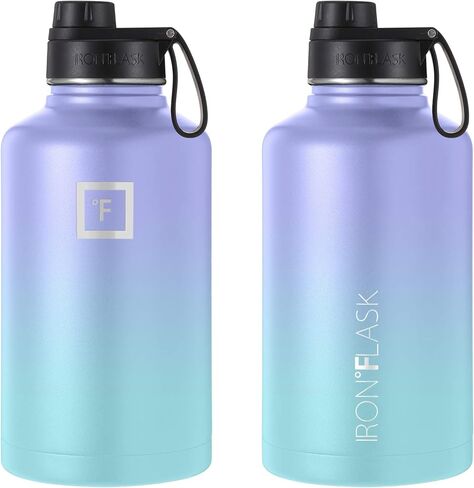 قارورة ترطيب للتخييم والمشي لمسافات طويلة من IRON ° FLASK، ذات فم واسع، 3 أغطية بماصة، زجاجة مياه خارجية من الفولاذ المقاوم للصدأ، ترمس معزول بجدار مزدوج، مقصف معدني - أزرق فاتح، 22 أونصة in Kuwait