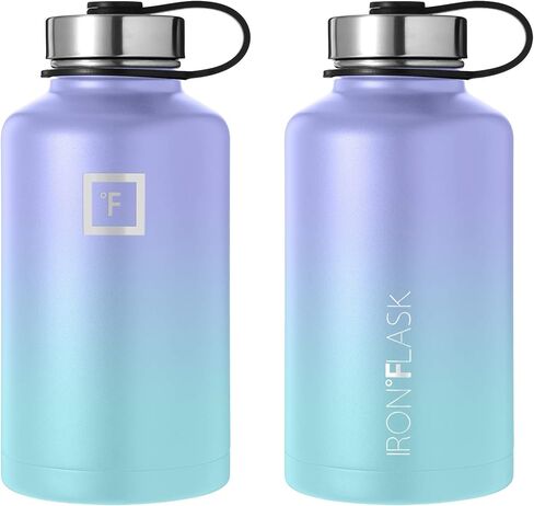 قارورة ترطيب للتخييم والمشي لمسافات طويلة من IRON ° FLASK، ذات فم واسع، 3 أغطية بماصة، زجاجة مياه خارجية من الفولاذ المقاوم للصدأ، ترمس معزول بجدار مزدوج، مقصف معدني - أزرق فاتح، 22 أونصة in Kuwait