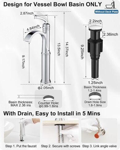 Tall Waterfall Bathroom Faucet Chrome, Single Handle Brass Vessel Faucet, Tall Faucet for Bathroom Sink, Bathroom Vanity Faucets 1 Hole with Pop up Drain Water Lines in Saudi Arabia