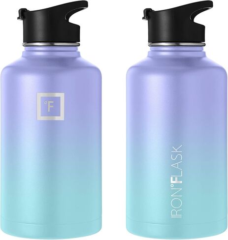 قارورة ترطيب للتخييم والمشي لمسافات طويلة من IRON ° FLASK، ذات فم واسع، 3 أغطية بماصة، زجاجة مياه خارجية من الفولاذ المقاوم للصدأ، ترمس معزول بجدار مزدوج، مقصف معدني - أزرق فاتح، 22 أونصة in Kuwait