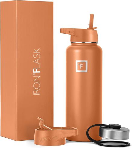 IRON °FLASK Camping & Hiking Hydration Flask, Wide Mouth, 3 Straw Lids, Stainless Steel Outdoor Water Bottle, Double Walled, Insulated Thermos, Metal Canteen - Twilight Blue, 22 Oz in Kuwait
