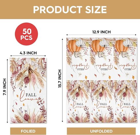 Horaldaily 100 Fall Disposable Paper Decorative Guest Napkins, Thanksgiving Autumn Harvest Pink Wheat Leaves Hand Towel for Party Lunch Dinner Kitchen Bathroom in Saudi Arabia