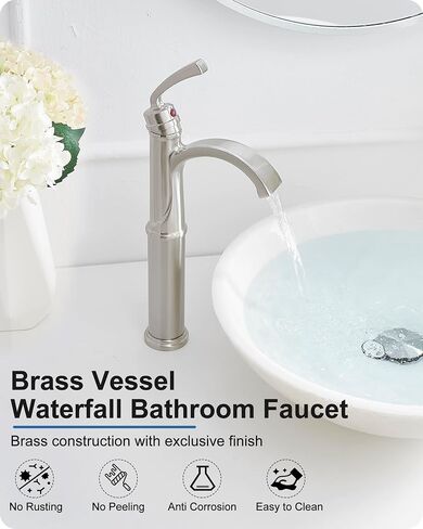 Tall Waterfall Bathroom Faucet Chrome, Single Handle Brass Vessel Faucet, Tall Faucet for Bathroom Sink, Bathroom Vanity Faucets 1 Hole with Pop up Drain Water Lines in Saudi Arabia