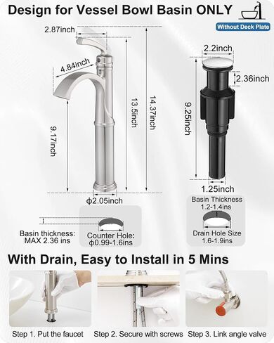 Tall Waterfall Bathroom Faucet Chrome, Single Handle Brass Vessel Faucet, Tall Faucet for Bathroom Sink, Bathroom Vanity Faucets 1 Hole with Pop up Drain Water Lines in Saudi Arabia