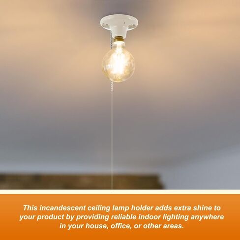 4 Pcs Porcelain Light Socket with Outlet and Pull Chain White Light Bulb Socket E27/E26 Socket Outlet Porcelain Pull Chain Ceiling Light Fixture for Indoor Garage Closet Lighting in Saudi Arabia