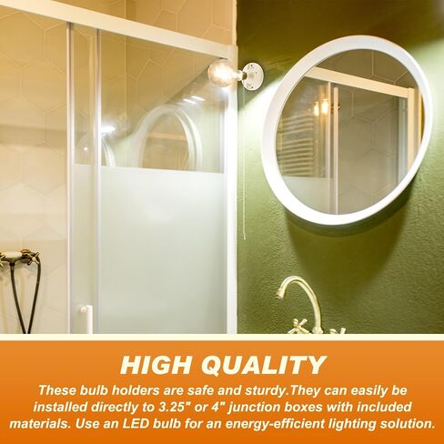 4 Pcs Porcelain Light Socket with Outlet and Pull Chain White Light Bulb Socket E27/E26 Socket Outlet Porcelain Pull Chain Ceiling Light Fixture for Indoor Garage Closet Lighting in Saudi Arabia