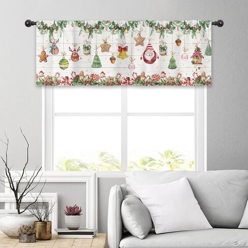 Merry Christmas Curtains for Bedroom 42Wx63H Inch Rod Pocket Xmas Red Gold Balls Sparkle Star New Year Snowflackes Snow Green Pine Branches 2 Panels Window Treatment Set for Living Room Decor in Kuwait