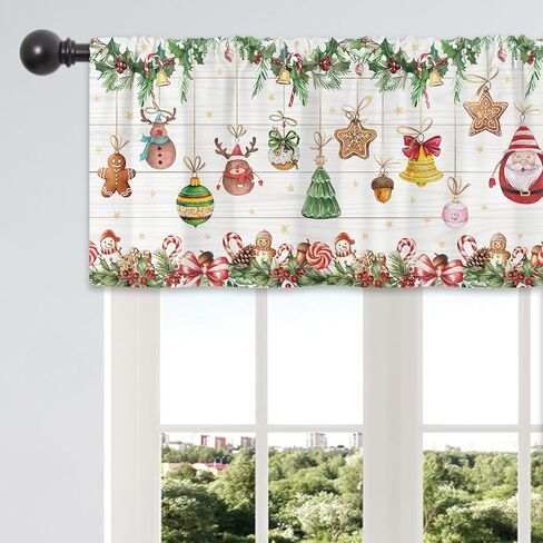 Merry Christmas Curtains for Bedroom 42Wx63H Inch Rod Pocket Xmas Red Gold Balls Sparkle Star New Year Snowflackes Snow Green Pine Branches 2 Panels Window Treatment Set for Living Room Decor in Kuwait