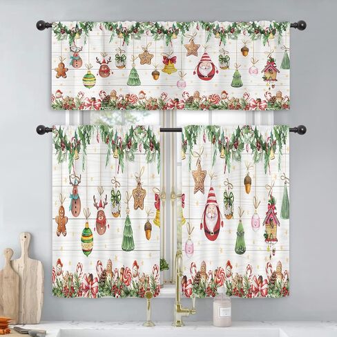Merry Christmas Curtains for Bedroom 42Wx63H Inch Rod Pocket Xmas Red Gold Balls Sparkle Star New Year Snowflackes Snow Green Pine Branches 2 Panels Window Treatment Set for Living Room Decor in Kuwait
