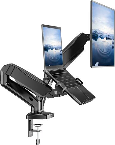 WALI Laptop Mount for Desk, Laptop Arm Mount for 17"-32"Computer Screen and 11.6" - 17.3" Notebook,Single Monitor Mount Holds up to 19.8lbs, Laptop Tray Stand with Gas Spring Arm GSMP001LP, (Black) in Saudi Arabia