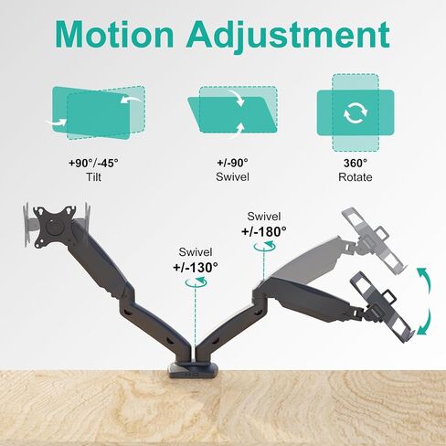 WALI Laptop Mount for Desk, Laptop Arm Mount for 17"-32"Computer Screen and 11.6" - 17.3" Notebook,Single Monitor Mount Holds up to 19.8lbs, Laptop Tray Stand with Gas Spring Arm GSMP001LP, (Black) in Saudi Arabia