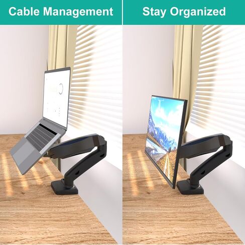 WALI Laptop Mount for Desk, Laptop Arm Mount for 17"-32"Computer Screen and 11.6" - 17.3" Notebook,Single Monitor Mount Holds up to 19.8lbs, Laptop Tray Stand with Gas Spring Arm GSMP001LP, (Black) in Saudi Arabia