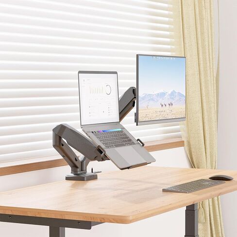 WALI Laptop Mount for Desk, Laptop Arm Mount for 17"-32"Computer Screen and 11.6" - 17.3" Notebook,Single Monitor Mount Holds up to 19.8lbs, Laptop Tray Stand with Gas Spring Arm GSMP001LP, (Black) in Saudi Arabia