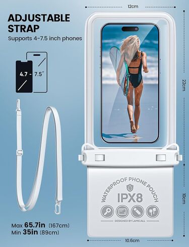 Lamcall Double Bag Waterproof Phone Pouch - IPX8 Waterproof Phone Case with Lanyard, Cell Phone Dry Bag Beach Essentials for iPhone 15/ Pro/Pro Max/Plus/14/13, Galaxy 24/23/22, 4-7.5" with Case Black in Saudi Arabia