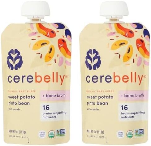 Cerebelly Baby Food Pouches – Sweet Potato Pinto Bean + Chicken Bone Broth (4 oz, Pack of 1) - Healthy Kids Snacks - Veggie Purees - 16 Brain-supporting Nutrients from Superfoods, No Added Sugar in Saudi Arabia