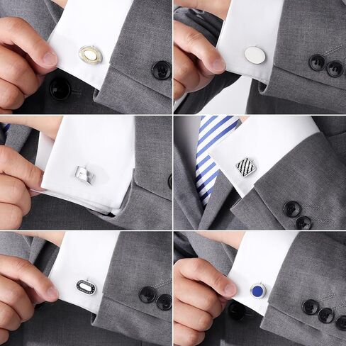 12 Pairs Cufflinks for Men Set, Classic Silver Black Striped Square Rectangle Cuff Links Mens for Shirt Suit, Groomsmen Business Elegant Gift. in Saudi Arabia