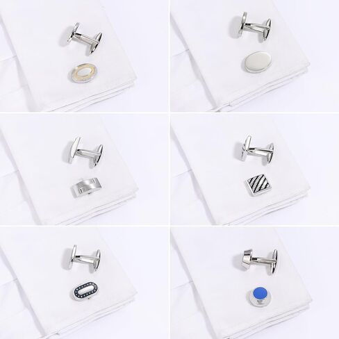 12 Pairs Cufflinks for Men Set, Classic Silver Black Striped Square Rectangle Cuff Links Mens for Shirt Suit, Groomsmen Business Elegant Gift. in Saudi Arabia