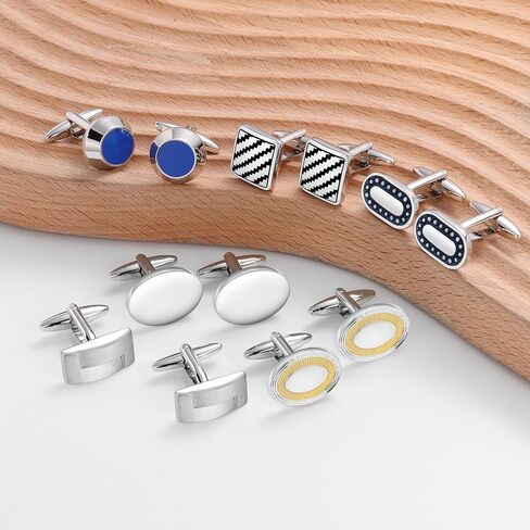 12 Pairs Cufflinks for Men Set, Classic Silver Black Striped Square Rectangle Cuff Links Mens for Shirt Suit, Groomsmen Business Elegant Gift. in Saudi Arabia