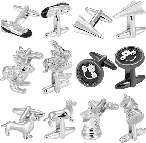 12 Pairs Cufflinks for Men Set, Classic Silver Black Striped Square Rectangle Cuff Links Mens for Shirt Suit, Groomsmen Business Elegant Gift. in Saudi Arabia