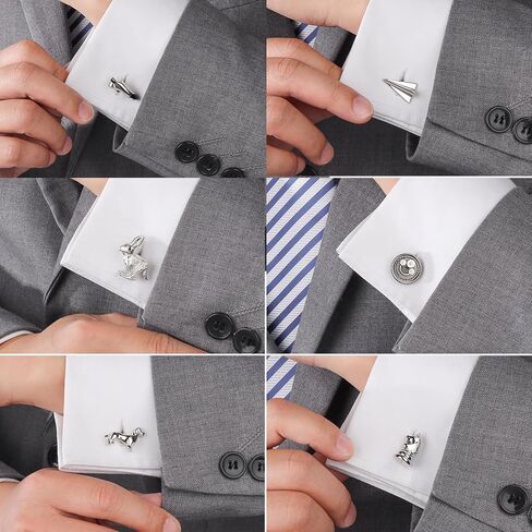 12 Pairs Cufflinks for Men Set, Classic Silver Black Striped Square Rectangle Cuff Links Mens for Shirt Suit, Groomsmen Business Elegant Gift. in Saudi Arabia
