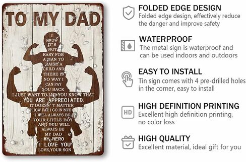 To My Dad Metal Sign Father's Day Tin Sign Vintage Home Wall Decor Signs Birthday Gift For Dad From Son 8x12 Inch in Saudi Arabia