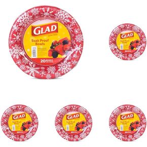 Glad Everyday Disposable Paper Bowls with Holiday Gold and Silver Snowflake Design | Heavy Duty Paper Bowls, Microwavable Paper Bowls for Everyday Use | 12 Ounces, 20 Count