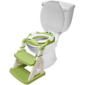 2-in-1 Potty Training Seat: Toddler Potty Training Toilet, Toddler Step Stool for Boys Girls! Potty Training Seat with Splash Guard, Anti Slip Pad & 5 Levels Height Adjustments! (Green)