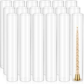 18 Pcs Hurricane Candle Holder Sleeve, H:14" D:3" Bottomless Glass Cylinder Candleholder Tall Clear Glass Cylinder Open Both Ends, Chimney Tube Cover, Open Ended Candle Shade