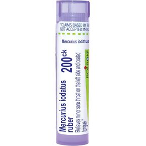 Boiron Mercurius Iodatus Ruber 200CK Homeopathic Medicine for Minor Sore Throat on The Left Side and Coated Tongue - 80 Pellets
