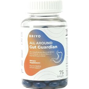 Briyo Gut Guardian Gut Health Support - 60 Billion CFU Probiotics, Prebiotics, Digestive Enzymes, and Herbs for Digestion & Immune Health - Relieves Constipation, Diarrhea, Gas & Bloating