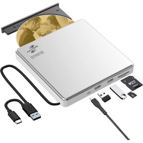 External Blu Ray Drive, USB 3.0 Type C Blu ray Burner DVD/BD Player Read/Write Portable Bluray Drive Slim Optical Blue Ray CD DVD Reader for laptop PC Windows 11 Macbook Pro Air Desktop Linux OS