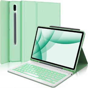 حافظة لوحة مفاتيح Samsung Galaxy Tab S8 Plus/S7 FE/S7 Plus مقاس 12.4 بوصة، غطاء لوحة مفاتيح بإضاءة خلفية 7 ألوان مع حامل قلم S ولوحة مفاتيح بلوتوث قابلة للفصل لجهاز Tab S7 FE 2021/S7 Plus 2020/S8+ 2022 (أزرق) in Kuwait