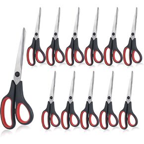 مقص 8.5 بوصة، 12 قطعة من مقصات المكتب متعددة الأغراض من الفولاذ المقاوم للصدأ، مقص منزلي مريح، لوازم حرفية حادة قوية، أسود وأحمر، اليد اليمنى/اليسرى in Kuwait