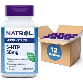 Natrol Mood & Stress 5-HTP 50mg, Dietary Supplement Helps Support a Balanced Mood, 30 Capsules, 7-30 Day Supply