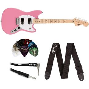 جيتار كهربائي Fender Squire Sonic Mustang، أزرق كاليفورنيا، حزمة لوحة أصابع لوريل مع قطع جيتار سيليلويد كلاسيكية، 12 حزمة، كابل أدوات احترافي (10 أقدام) وحزام جيتار يحمل الشعار. in Saudi Arabia