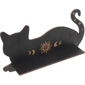 Cabilock Wooden Crystal Shelf Display - Cute Wall Shelf Black Cat Floating Shelves for Display Crystals and Stones Witch Style Halloween Wall Home Bedroom Decor
