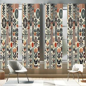 Ambesonne Bohemian Window Curtains Pack of 2, Retro Mid Century Inspired Abstract Patterns on Ivory Background, Lightweight Set with Rod Pocket, 4 Panels of - 28" x 63", Dark Orange and Reseda Green