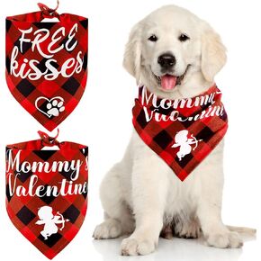 2 Pieces Valentines Day Dog Bandana Buffalo Plaid Valentine Scarf Red Black Checked Puppy Bandanas Personalized Dog Bandana Custom Dog Bandana for Pets Dogs Cats Accessories in Kuwait