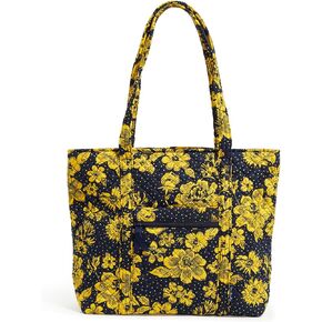 Vera Bradley Cotton Collegiate Vera Tote Bag (Multiple Teams Available), Navy/Gold Rain Garden