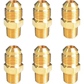 HQMPC Flare Fittings Brass Tube Fittings 3/8" Flare*1/2"NPT Flare Connector Gas Adapter Union Brass Tube Coupler Pipe Flare Fitting 6 Pcs