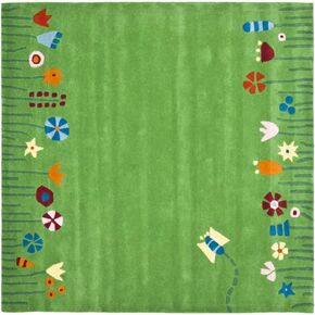 SAFAVIEH Kids Collection 6' Square Green/Multi SFK751A Handmade Grass and Flowers Wool Area Rug